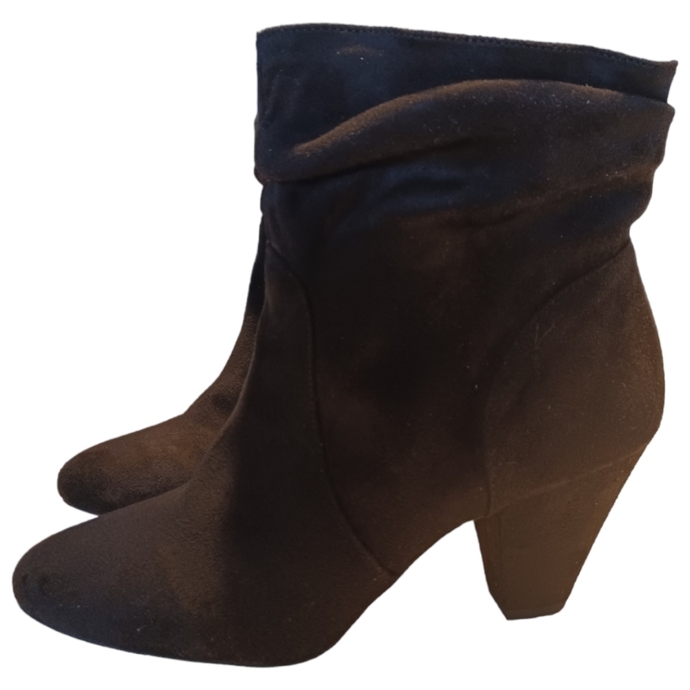Chelsee Black Faux Suede Slouchy Ankle Bootie Heels